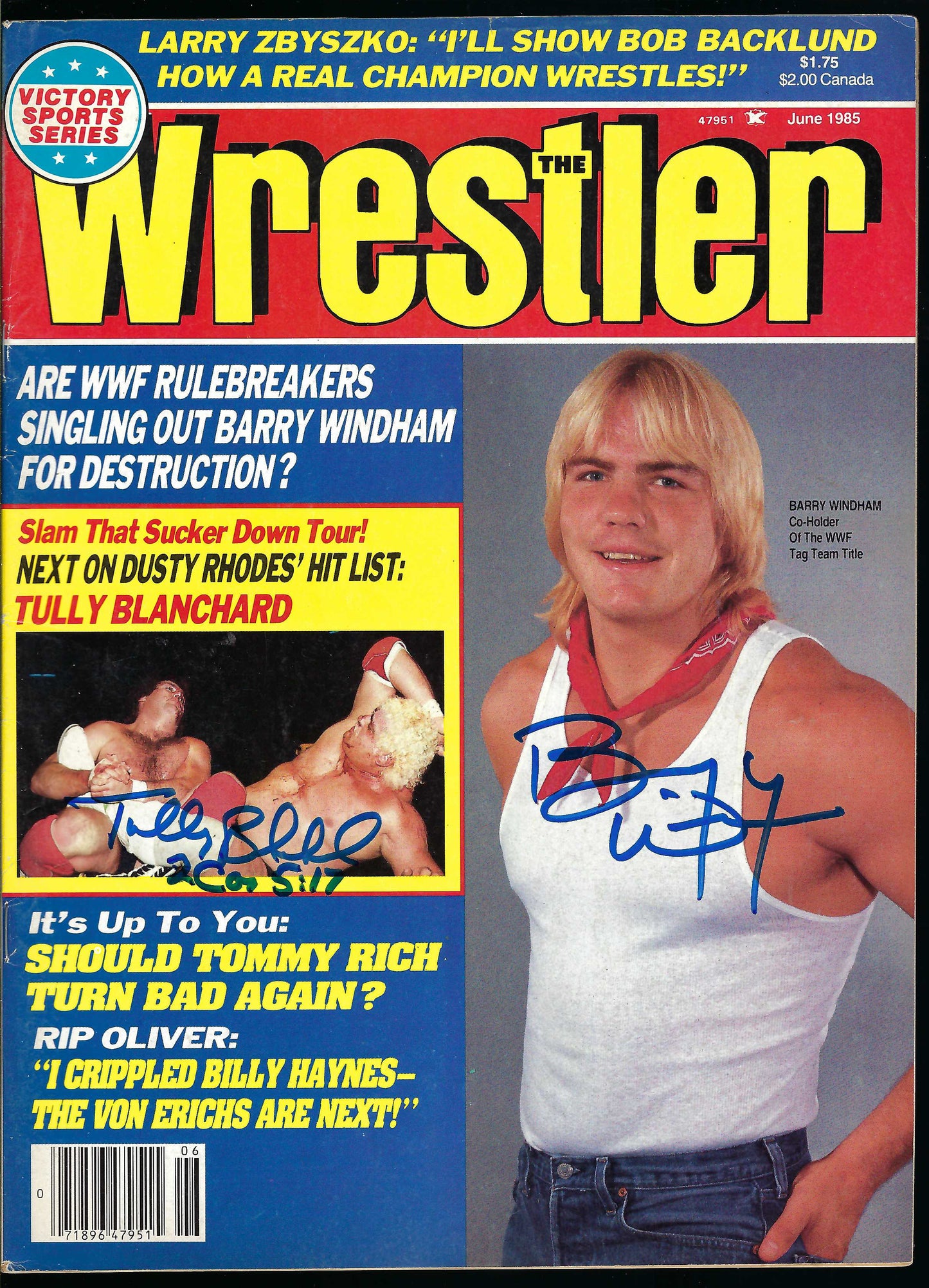 AM863  Tully Blanchard  Barry Windham VERY RARE Autographed Vintage Wrestling Magazine w/COA