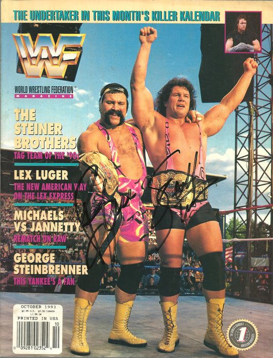 AM871  Steiner Brothers  VERY RARE Autographed Vintage Wrestling Magazine w/COA