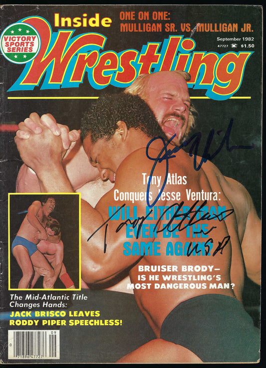 BC10  Jesse the Body Ventura  Tony Mr. USA Atlas  Autographed Vintage Wrestling Magazine / Program  w/COA