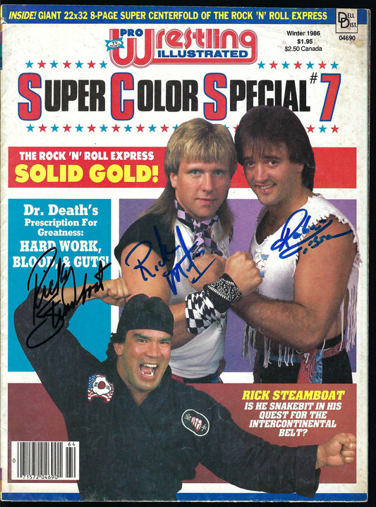 BD11 Ricky Steamboat X2 Rock and Roll Express 2X Masked Superstar  Nikita Koloff Autographed Vintage Wrestling Magazine / Program  w/COA