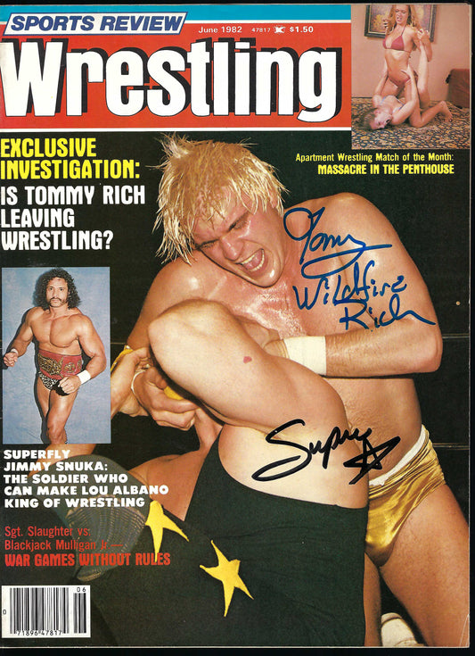 BD12  Masked Superstar   Tommy Wildfire Rich  Autographed Vintage Wrestling Magazine / Program  w/COA