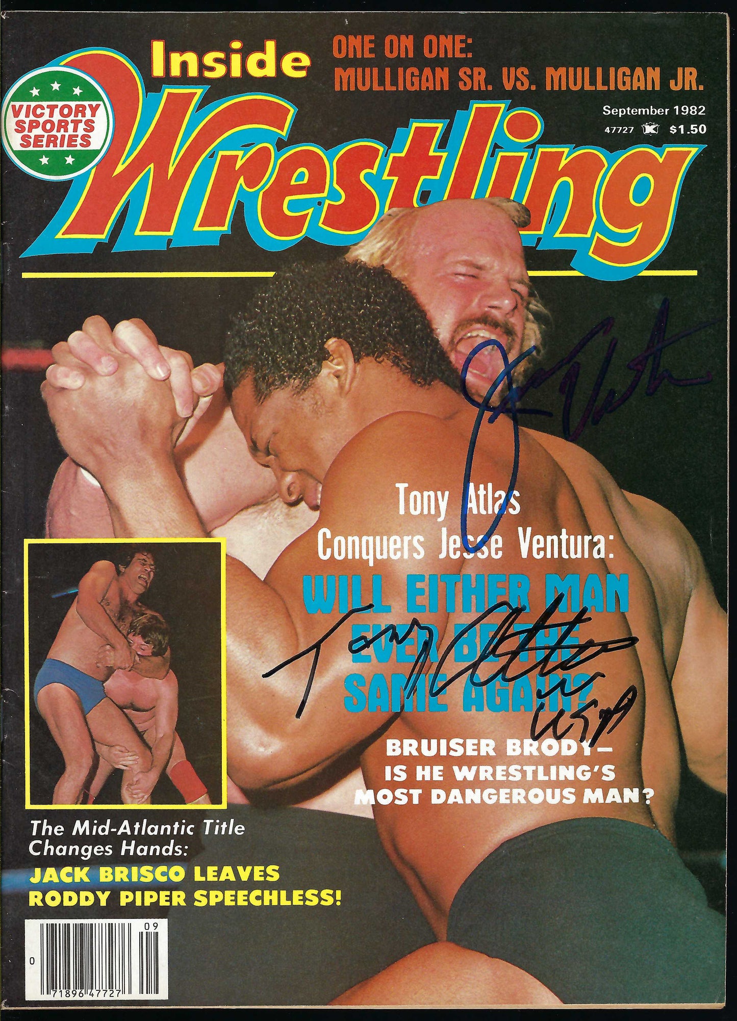 BD23  Jesse Ventura Tony Atlas   Autographed Vintage Wrestling Magazine / Program w/COA