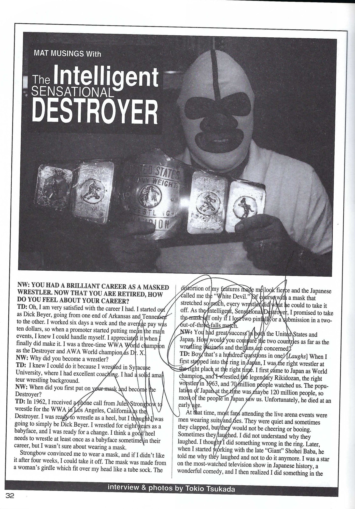 BD25  Kurt Angle Sunny  Destroyer Autographed Vintage Wrestling Magazine / Program w/COA