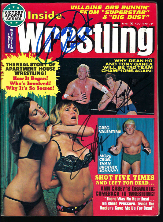 BD32  Greg Valentine  Jimmy Valiant  Tony Garea  Autographed Vintage Wrestling Magazine / Program w/COA