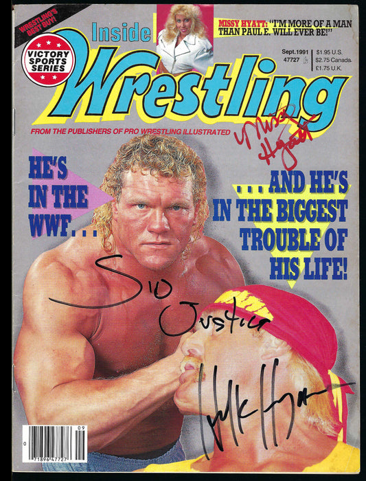 BD34  Hulk Hogan  Sid  Missy Hyatt  Autographed Vintage Wrestling Magazine / Program w/COA