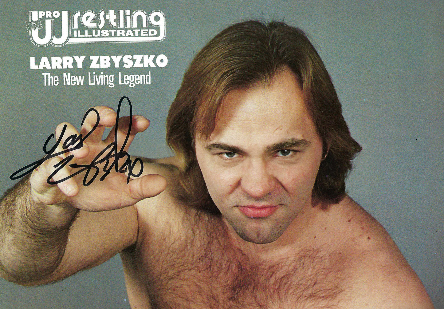 BD3  Larry Zbyszko Autographed Vintage Wrestling Magazine Poster / Program  w/COA