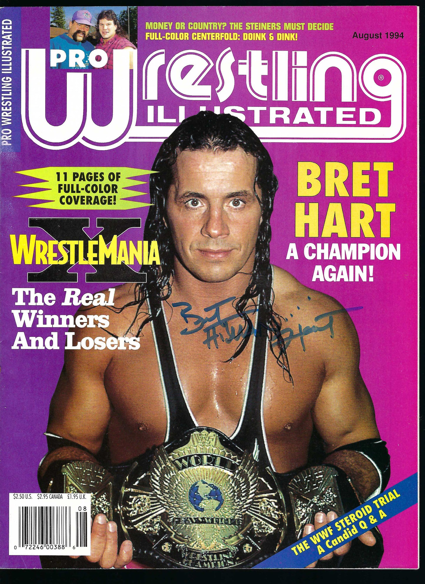 BD42   Bret the Hitman Hart  Doink Dink the Clown   Autographed Vintage Wrestling Magazine / Program w/COA