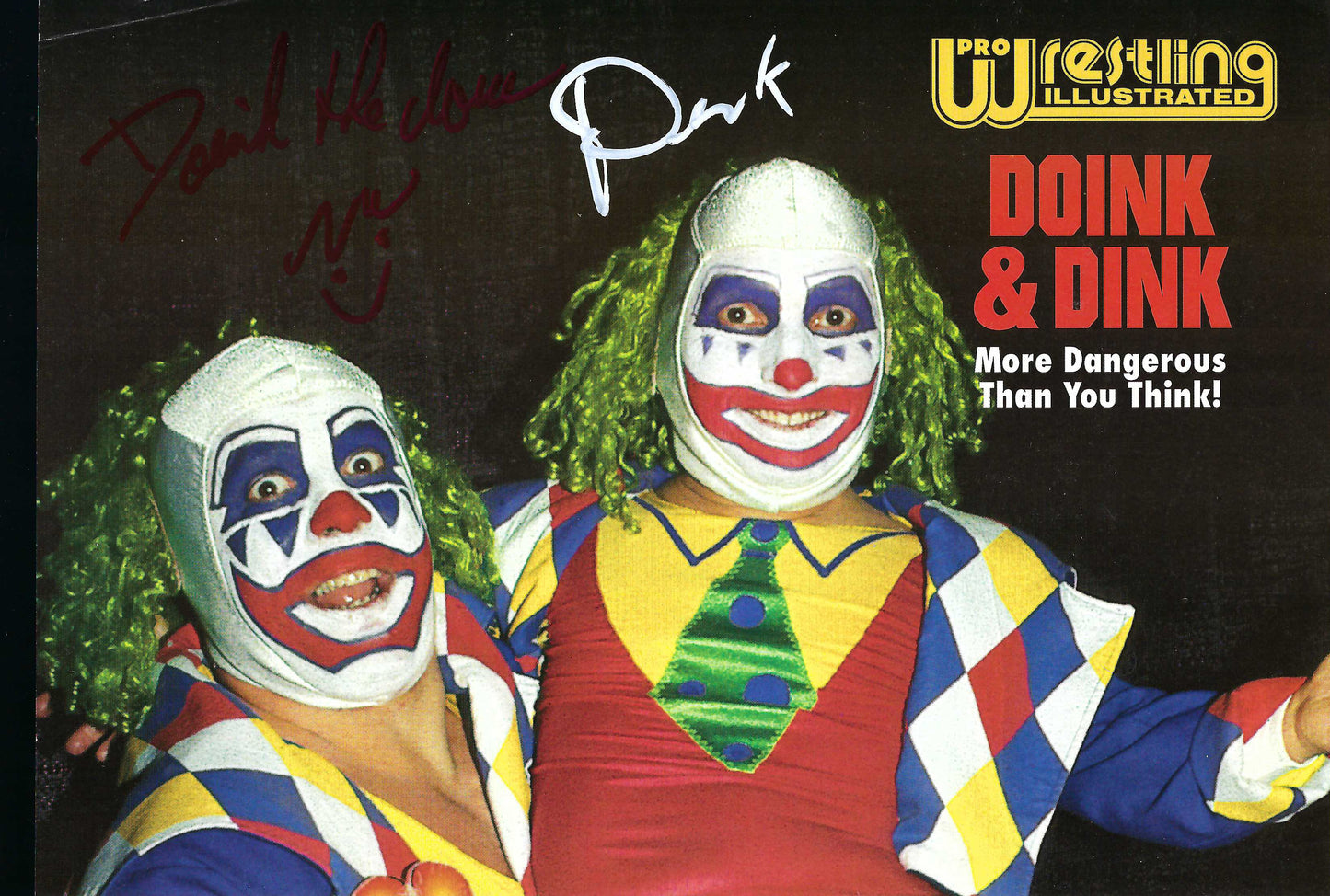 BD42   Bret the Hitman Hart  Doink Dink the Clown   Autographed Vintage Wrestling Magazine / Program w/COA