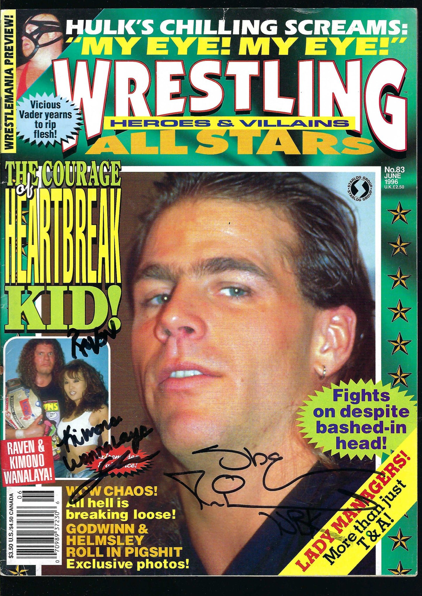 BD43   Shawn Michaels  Raven  Kimona Wannalaya    Autographed Vintage Wrestling Magazine / Program w/COA