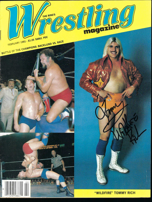 BD46  Wildfire Tommy Rich  Autographed Vintage Wrestling Magazine / Program w/COA