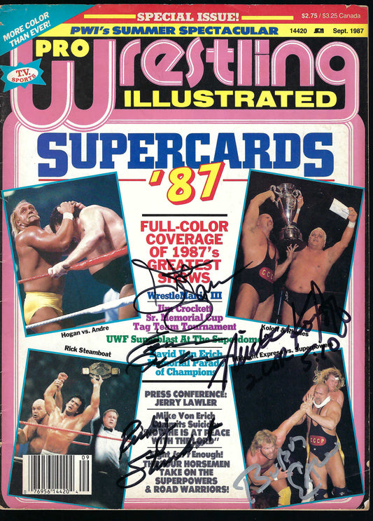 BD48  Ricky Steamboat  Nikita Koloff  Stan Lane Bobby Eaton Earl Hebner  Autographed Vintage Wrestling Magazine w/COA
