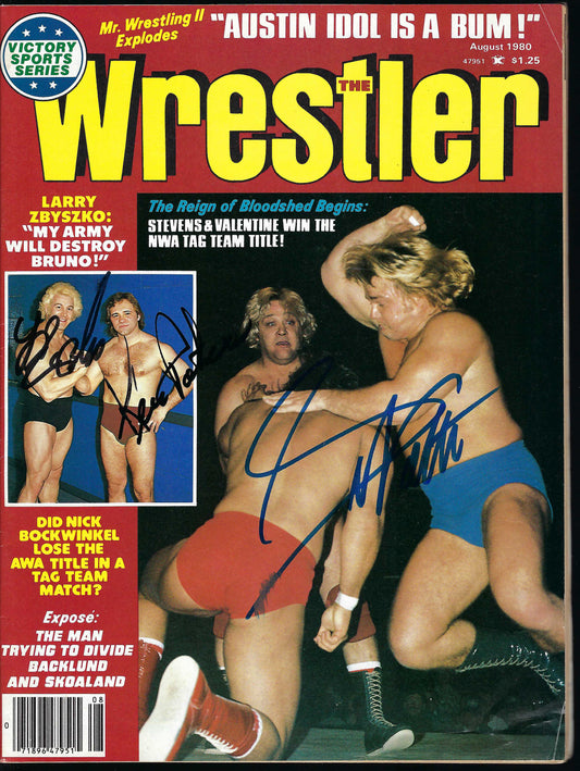 BC5   Larry Zbyszko   Ken Patera Greg Valentine  Autographed Vintage Wrestling Magazine / Program  w/COA