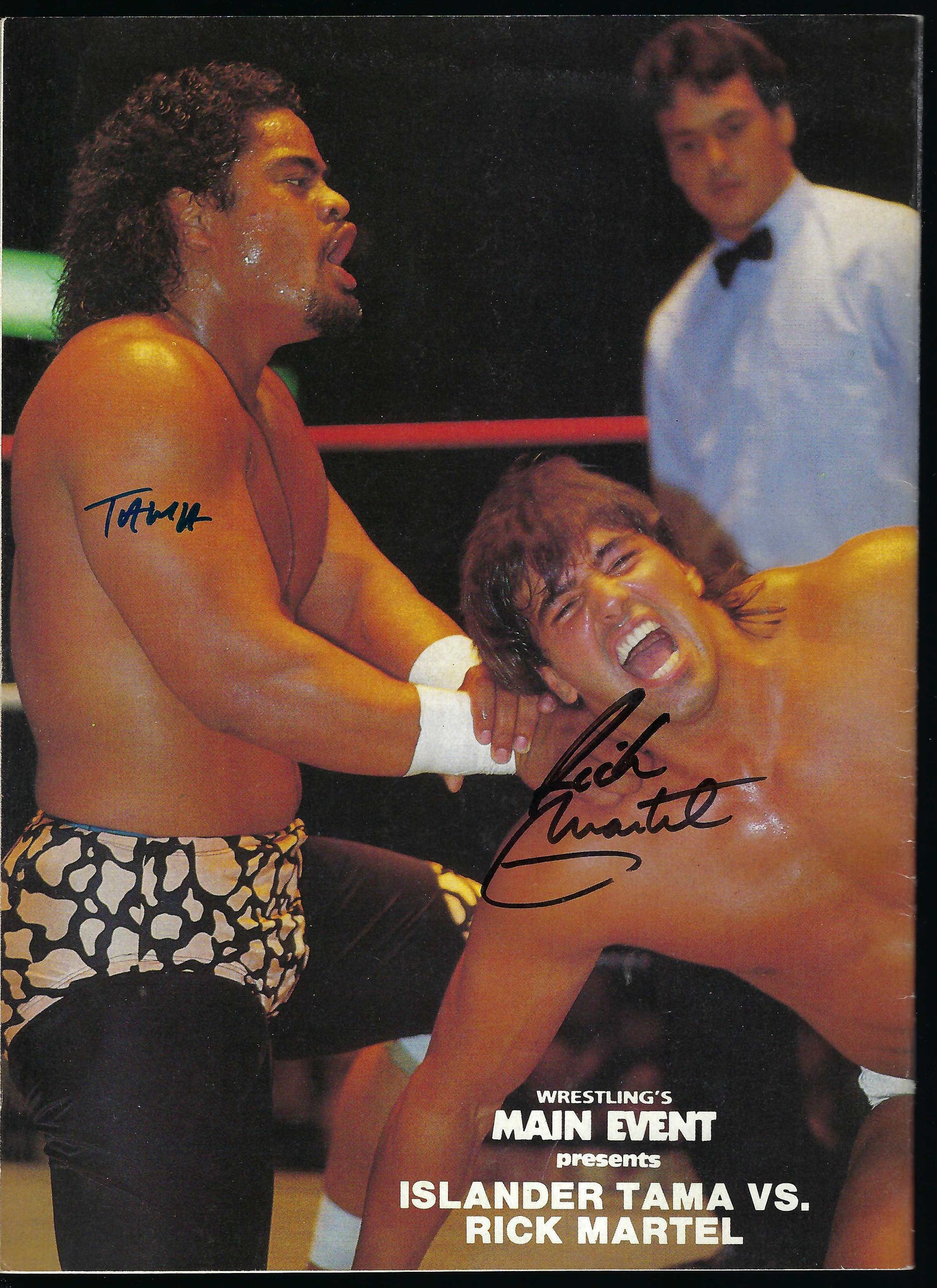 BC7    Nature Boy Ric Flair  2X  Ronnie Garvin  3X  Road Warrior Animal ( Deceased )  Rick Martel  Islander Tama Autographed Vintage Wrestling Magazine / Program  w/COA