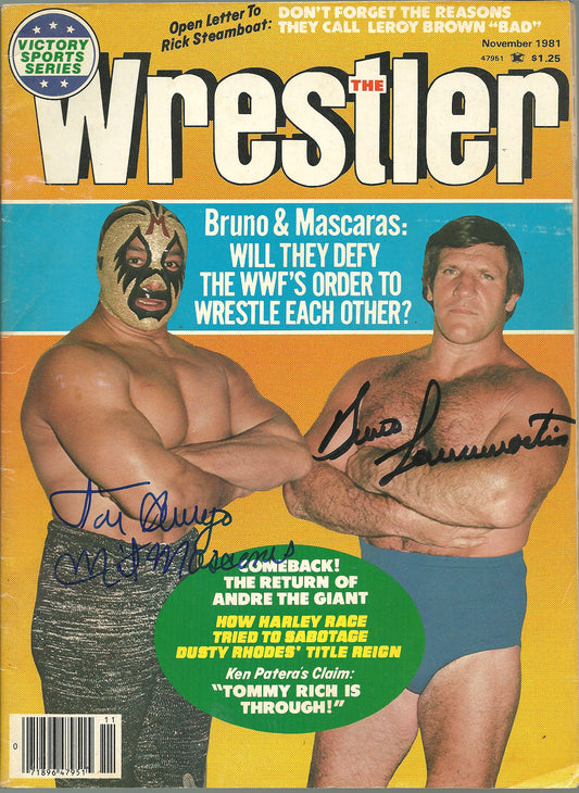 BRAM109  Bruno Sammartino ( Deceased ) Mil Mascaras  Autographed vintage Wrestling Magazine w/COA