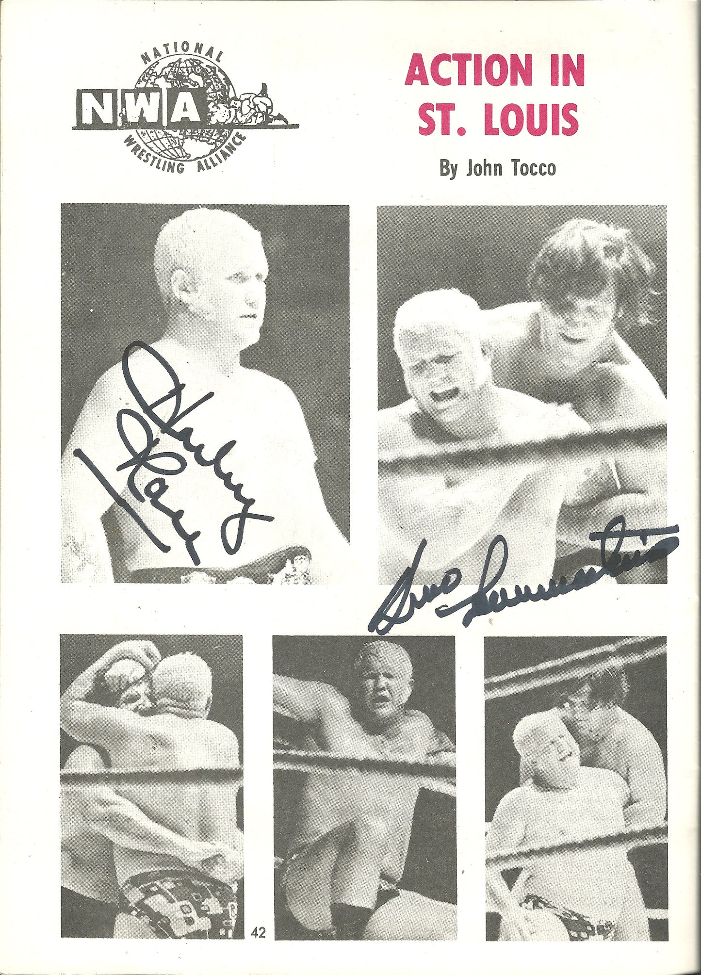 BRAM117  Bruno Sammartino Harley Race  ( Both Deceased ) Autographed vintage Wrestling Magazine  w/COA