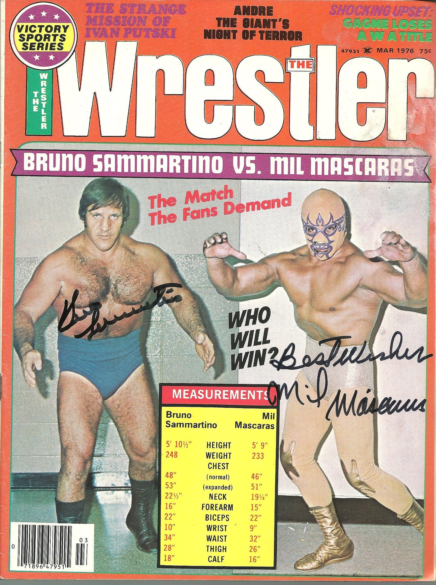 EB2832  Bruno Sammartino ( Deceased )   Autographed vintage Wrestling Magazine w/COA