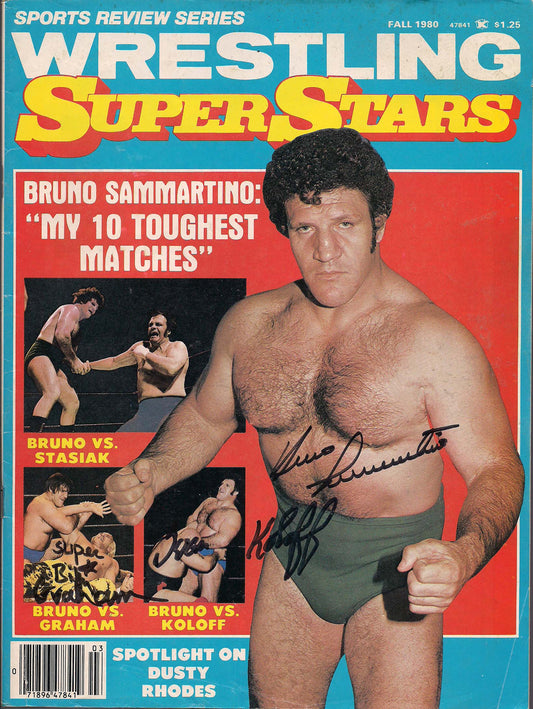 BRAM168  Bruno Sammartino  Ivan Koloff (  Both Deceased ) Superstar Billy Graham  Autographed vintage Wrestling Magazine w/COA