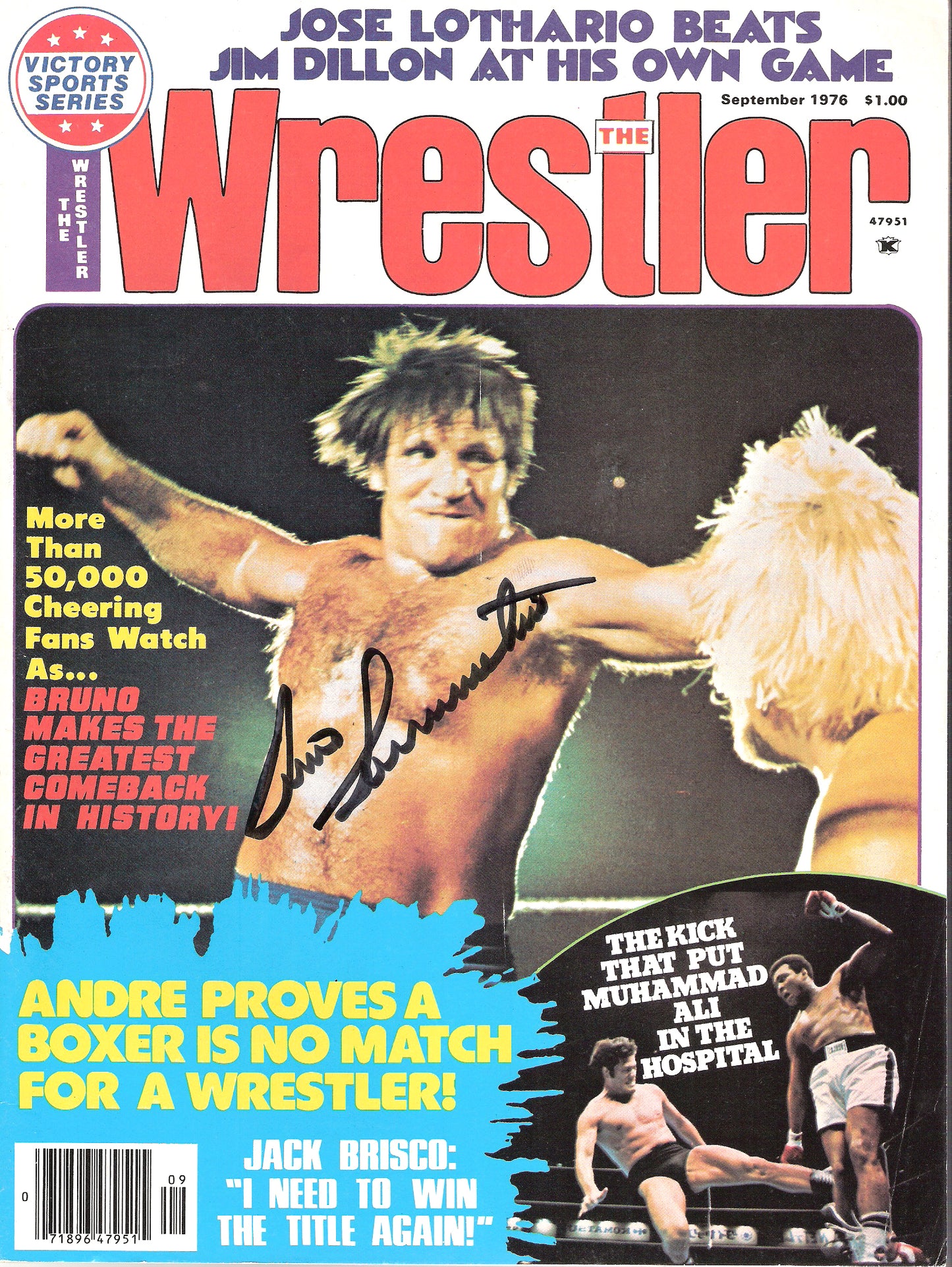 BRAM203  Bruno Sammartino  Autographed vintage Wrestling Magazine w/COA