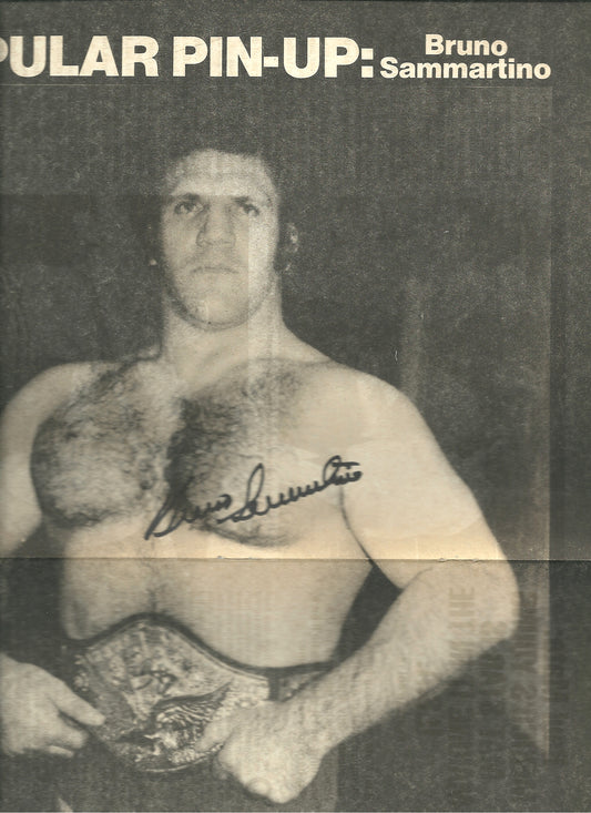 BRAM34  Bruno Sammartino ( Deceased ) Autographed vintage Wrestling Magazine Poster w/COA