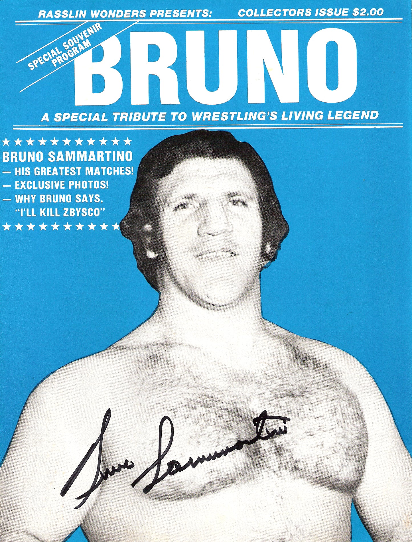 BRAM65  Bruno Sammartino  ( Deceased ) Autographed vintage Wrestling Magazine  w/COA