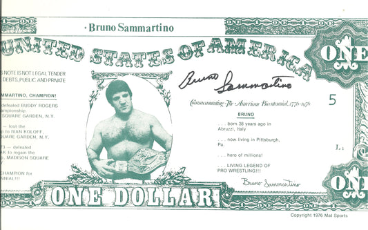 BSP3 The Living Legend Bruno Sammartino ( Deceased ) Original  1976 Autographed vintage Wrestling Poster w/COA