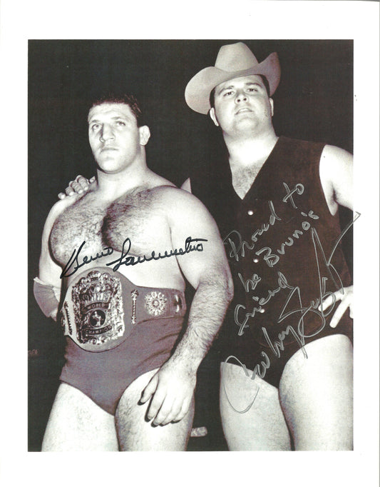 BW16  The Living Legend Bruno Sammartino ( Deceased ) Cowboy Bill Watts  Autographed Wrestling Photo w/COA