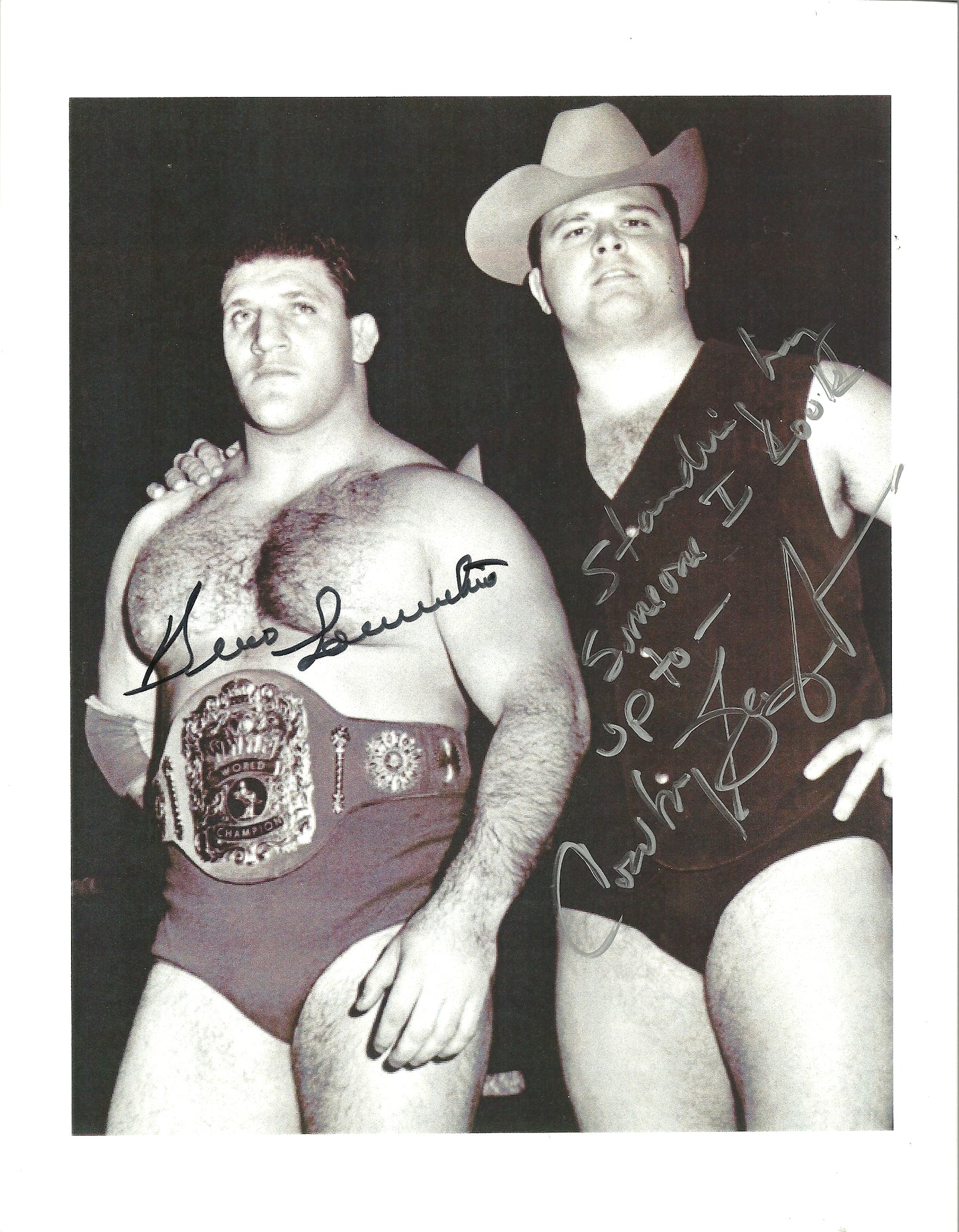 BW7  The Living Legend Bruno Sammartino ( Deceased ) Cowboy Bill Watts  Autographed Wrestling Photo w/COA