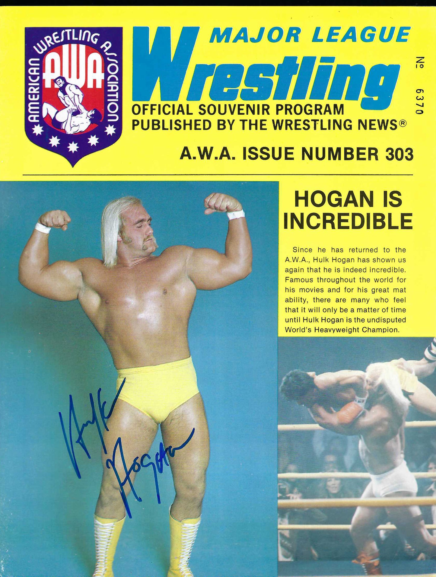 HH112  Hulk Hogan signed VERY RARE AWA Wrestling Program w/ COA