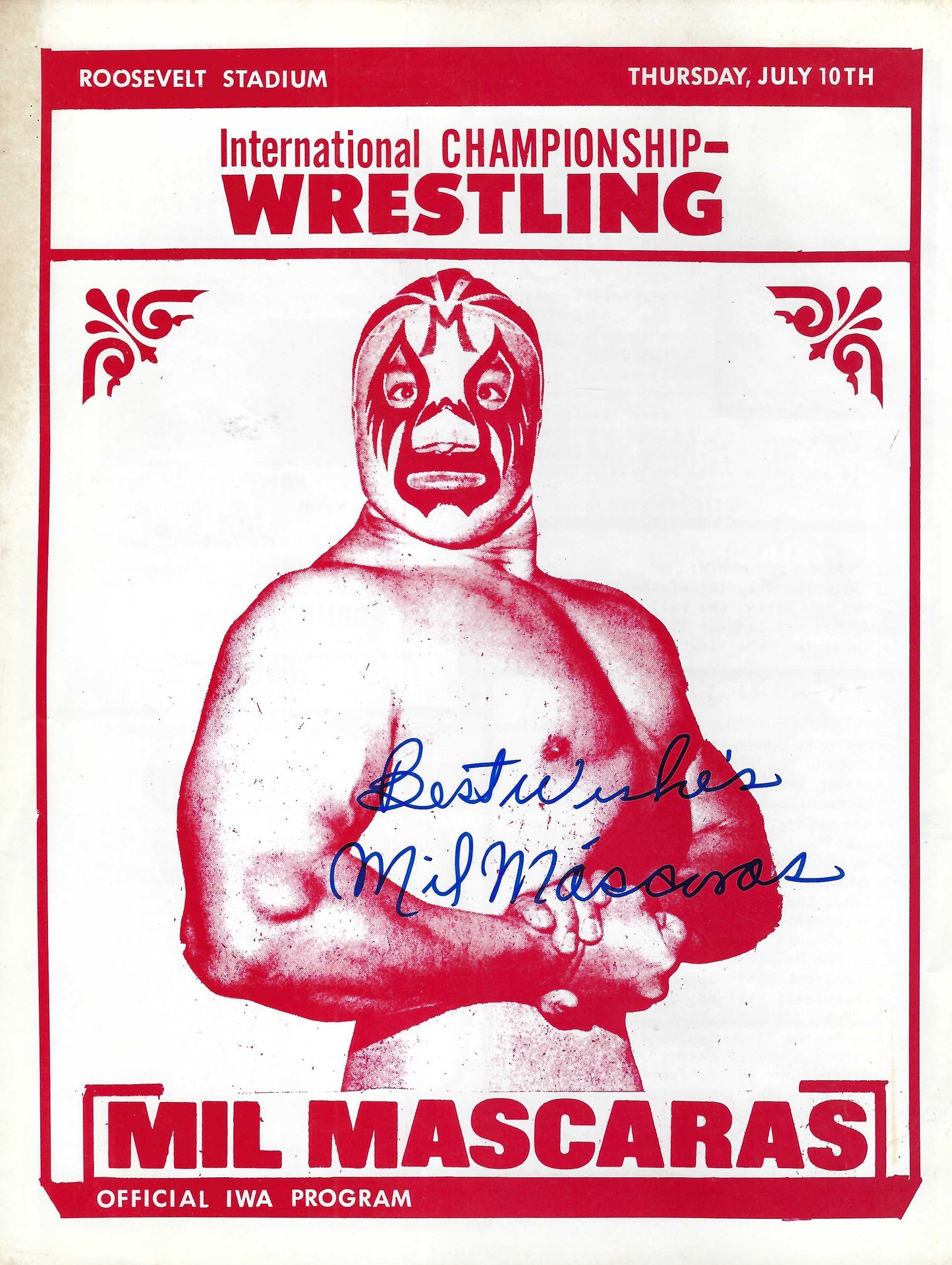 IWA2  Extremely Rare Mil Mascaras Autographed ICW Program w/COA