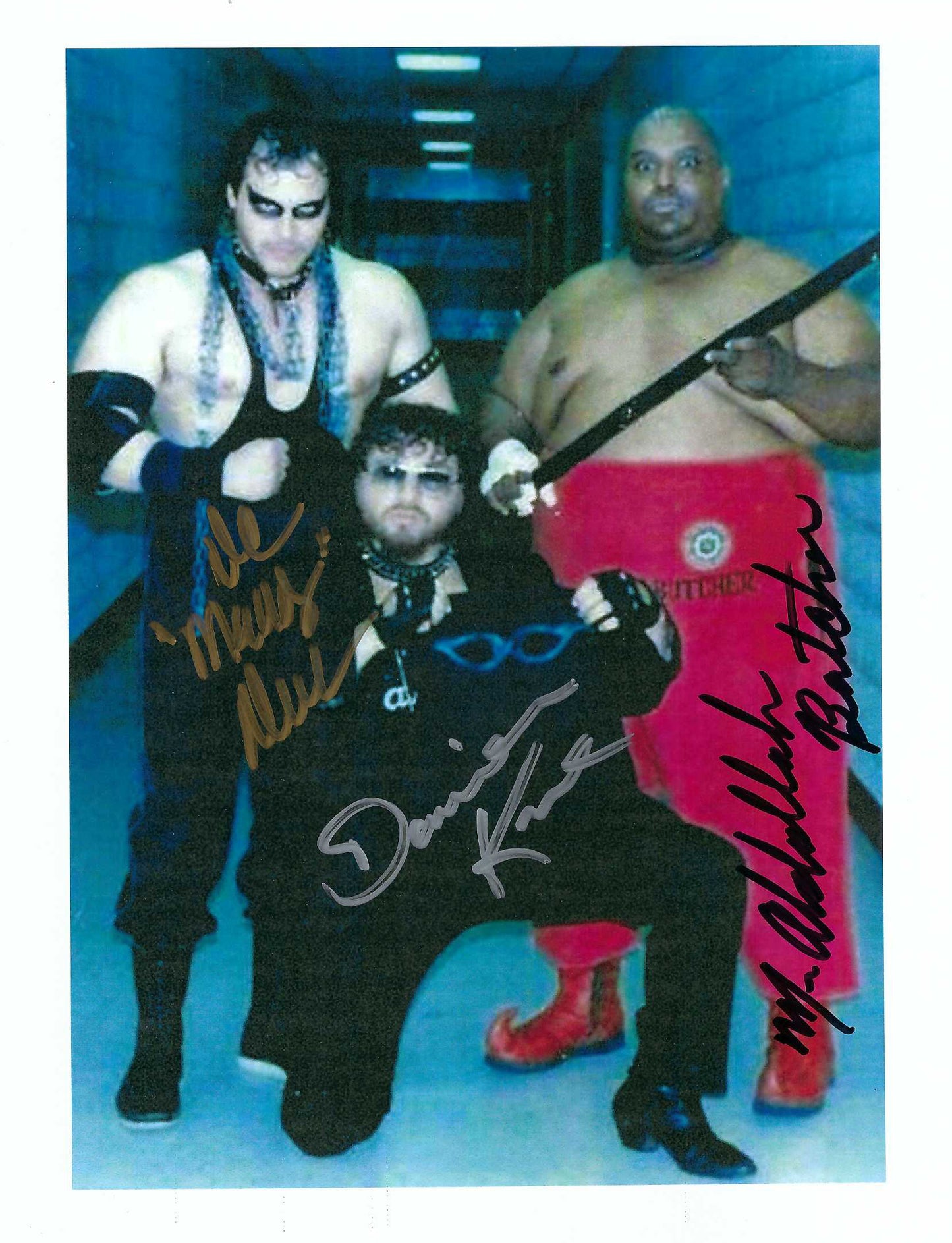 M3089  Abdullah the Butcher , Damien Kane , DC Drake Signed Wrestling Photo w/COA