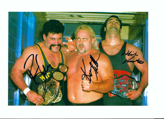 M3140 The Varsity Club Kevin Sullivan Mike Rotundo , Rick Steiner   Autographed Wrestling Photo w/COA