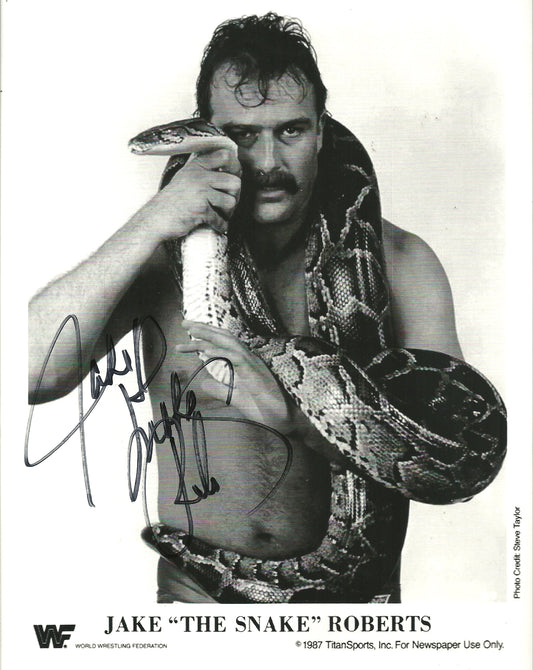 M314  Jake the Snake Roberts Autographed Wrestling Photo w/COA