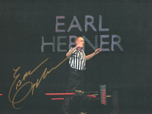M398  Earl Hebner  Autographed Wrestling Photo w/COA