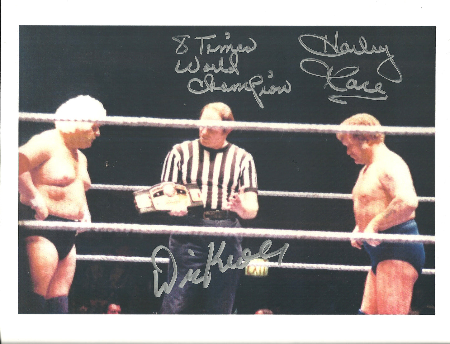 M406  Harley Race  ( Deceased ) Dick Kroll  Autographed Wrestling Photo w/COA