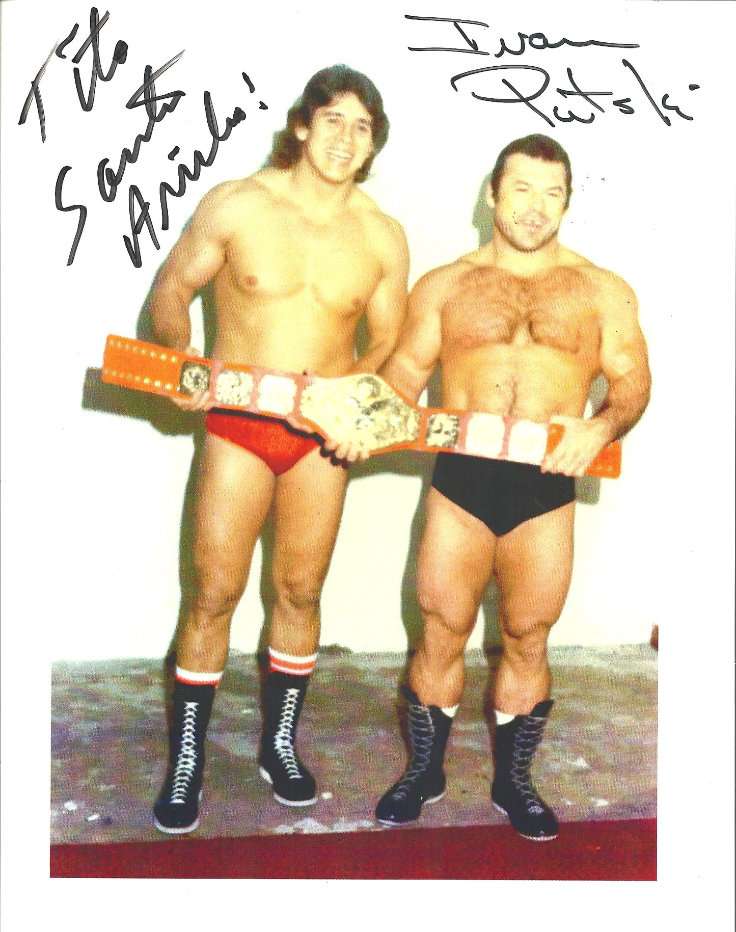 M413  Tito Santana Ivan Putski  Autographed Wrestling Photo w/COA