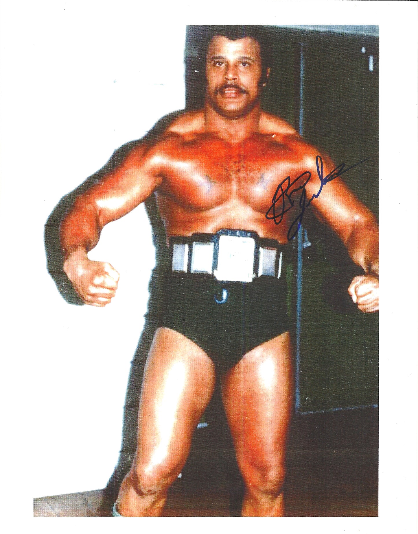 M453  Rocky Johnson ( Deceased ) Autographed Wrestling Photo w/COA