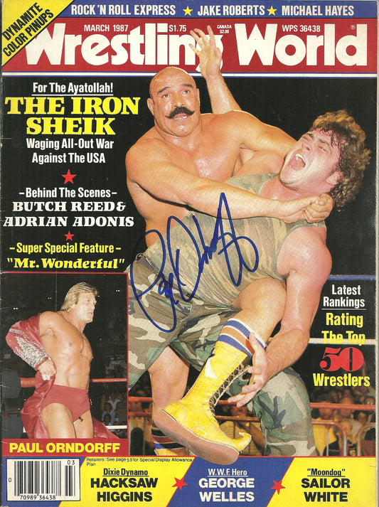 PO10  Paul Mr. Wonderful Orndorff ( Deceased ) Autographed vintage Wrestling Magazine w/COA